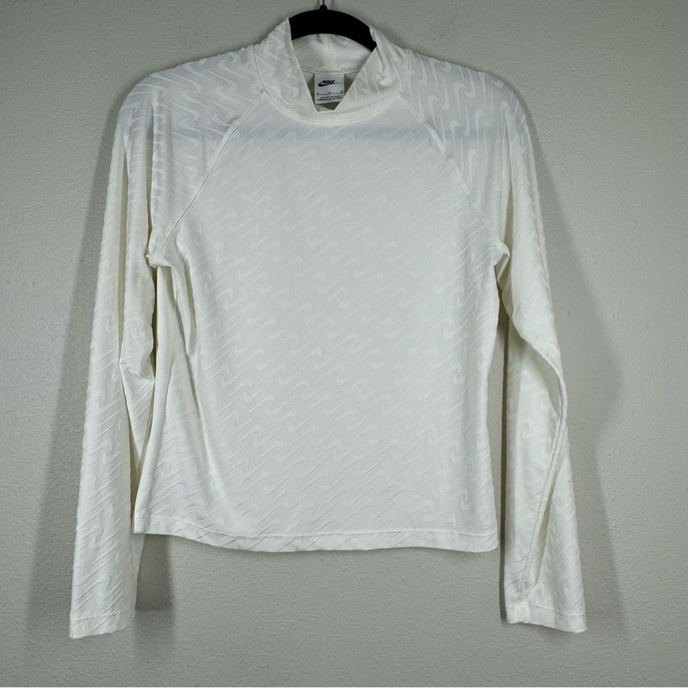 Nike Icon Clash All Over Logo Mock Neck Long Sleeve Shirt Ivory White Medium